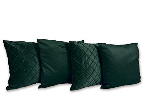 Image of Pagnanno. Set of 4 –Two Designs Velvet 45x45cm(18x18 Inches) Pillowcases Square Cushion Covers Chairs,living room,bedroom Invisible Zipper (18x18inch, Plain Emerald Green - Squares Emerald Green, 4)
