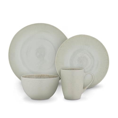 Image of Barbary & Oak, 16 Piece Dinner Set, Reactive Glaze Finish, Crafted from Strong & Durable Stoneware, Chip & Scratch Resistant, Dishwasher & Microwave Safe, Seashell, BO867041SEA