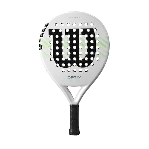 Image of Wilson Optix V1 Padel Racket, Made with a Fiberglass Structure and Soft Foam, Circular Design and Precision Hole Technology, Colour: White, Size: 2