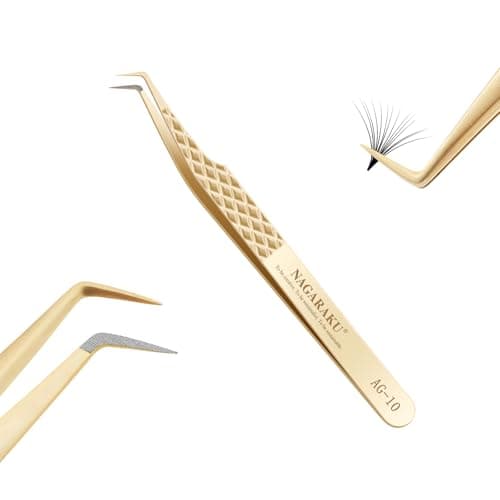 Image of NAGARAKU Precision Fiber Tip Tweezer for Eyelash Extensions Diamond Grip Anti-Static Anti-Slip Premium Stainless Steel Pointed Volume Eyelashes Boot Tweezers Supplies with Box(80 Degree Tweezer AG-10)