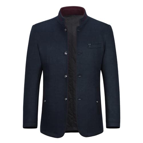 Image of Allthemen Mens Trench Coat Regular Fit Long Sleeve Jacket Warm Winter Vintage Casual Overcoat Button Closure Outwear Coats Navy XXL