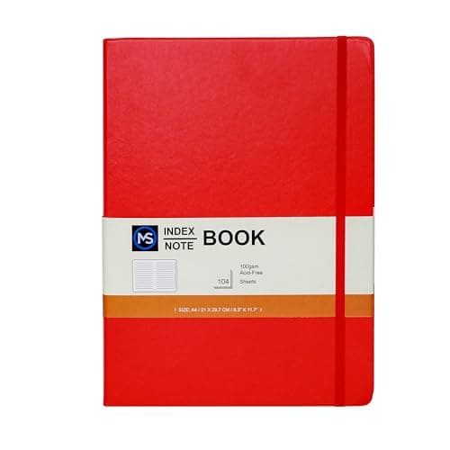 Image of Index Notebook A4 Hardback Faux Leather Cover A-Z Tabs 8mm Ruled 208 Pages 100 GSM Acid-Free Paper – 21 X 29.7 CM Notebook (Red Cover)