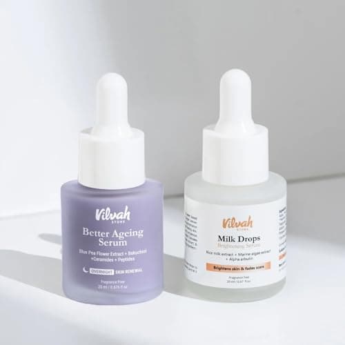 Image of Vilvah AM PM Serum Kit – Day & Night Skincare Duo with Brightening & Better Ageing Serums, Natural Skincare Routine Set