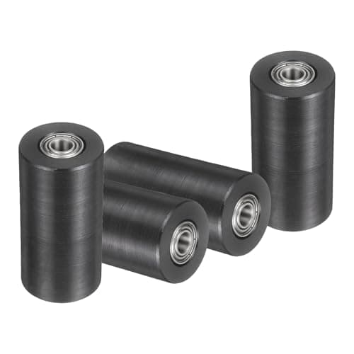 Image of sourcing map 4Pcs PE Nylon Roller Wheel with Bearings, 6mm x 25mm x 50mm(15/64" x 63/64" x 1-15/16")(ID. x OD. x L), Guiding Wheel Flat Belt Idler (Black)