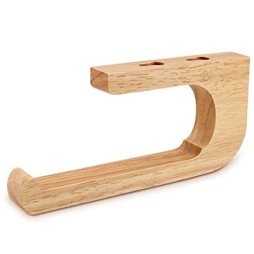Image of SAUNNIHEN Wooden Toilet Roll Holder Self Adhesive, Natural Toilet Paper Holder Wall Mounted, Stick on Toilet Roll Holder for Bathroom, Self Adhesive or Drill
