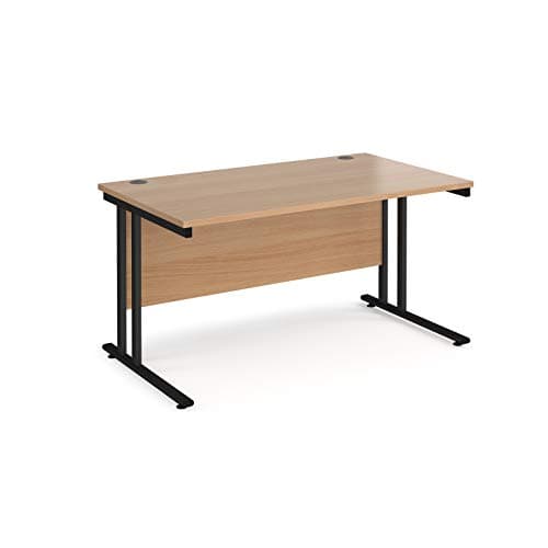 Image of Mr Office Maestro 25 straight desk 800mm deep - black legs, Beech, 1400
