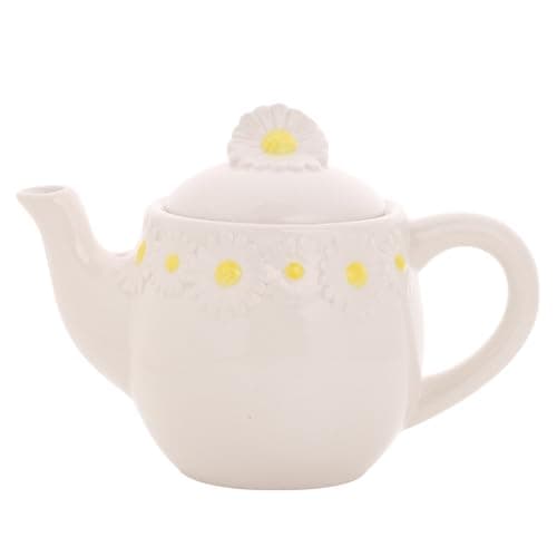 Image of Cottage Garden - White Glazed Ceramic Daisy Teapot - Spring Floral Home Decor Gifting for Tea, Coffee, Kitchen & Dinner Parties - H: 11cm x W: 20cm.