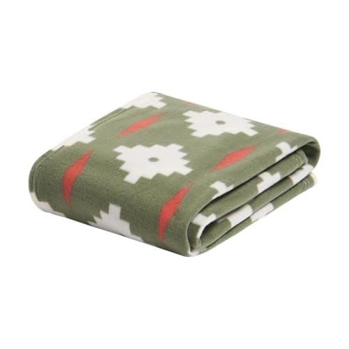 Image of OHS Fleece Blanket Sofa Throw, Soft Warm Cosy Geometric Tile Print Throws for Sofas Bed Settee Decorative Throw Blanket Lightweight Comfy Single Bed Throws, Olive - 120 x 150cm