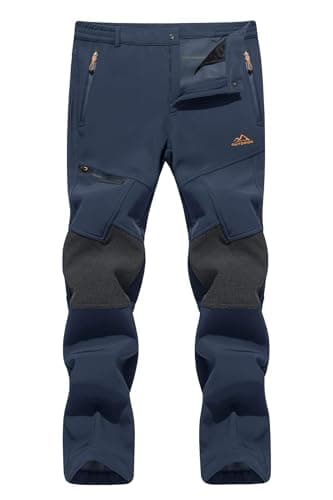 Image of TACVASEN Mens Waterproof Hiking Trousers Warm Fleece Lined Ski Trousers Windproof Winter Work Pants for Walking Navy,40