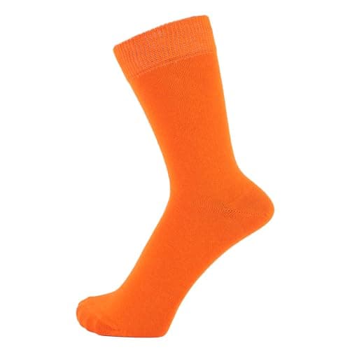 Image of ZAKIRA Combed Cotton Dress Socks - Plain Colour Business Crew Socks for Men & Women, Soft Breathable Cotton, 6-10 (UK), Orange