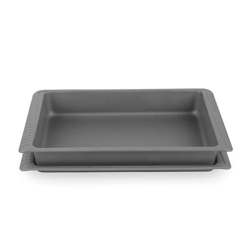 Image of Russell Hobbs Shield 2-Piece Stackable Bakeware Set – 38 cm Ultra Non-Stick Roasting Tray & Baking Tin, Durable Carbon Steel, PFOA-Free, Oven Safe up to 220 °C, Long-Lasting Roaster & Oven Sheet, Grey