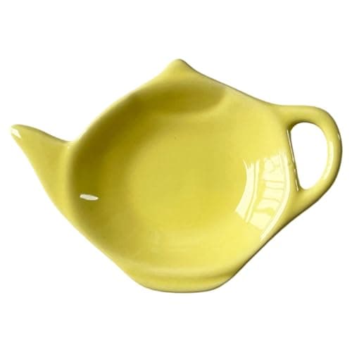 Image of Compact Teapot Shaped Ceramic Dish, Multi-Use Tea Bag Holder & Small Serving Plate, Decorative Dish for Tea Time, 12x8.7cm (Yellow, 12 * 8.7)