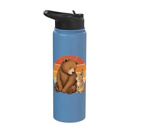 Image of Bear and Bunny Best Friends Cute Animal Friendship Stainless Steel Insulated Water Bottle