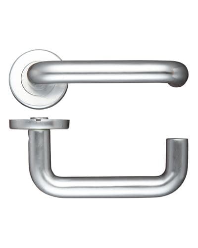 Image of KOOPLES HARDWARE 19mm Return to Door Lever on Round Rose – Stainless Steel Internal Door Handle – D-Shape Safety Design – Satin Finish – Fixings Included