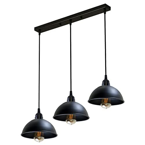 Image of LEDSone 3 Lights Vintage Pendant Light, E27 Black Curvy Dome Shaped Shades Industrial Kitchen Lights Ceiling Pendant Lights Ideal for Bedroom Living Dining Room Hallway