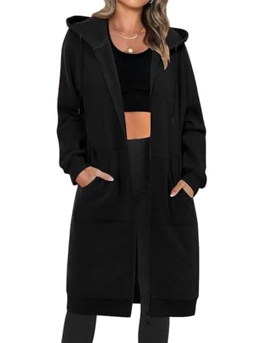 Image of Tuopuda Womens Zip Up Long Hoodies Fleece Longline Hoodie Sweatshirts Casual Long Sleeve Zipper Hoodie Loose Hooded Coat Plus Size Jacket with Pockets(Black,XXL)