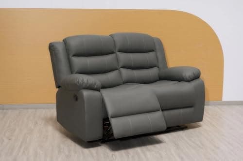 Image of Madrid Leather Recliner Sofa Set with Cupholders – 3+2 Seater Manual Recliner Sofas for Living Room (Grey, 2 Seater)