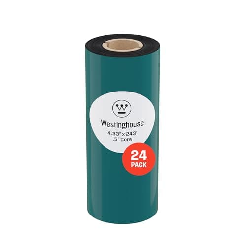 Image of Westinghouse Thermal Transfer Ribbon, 4.33" x 243', 0.5" Core, Compatible with Zebra GC420t, GK420t, GX420t, Premium Wax Resin Enhanced Ink Side Out Wax Ribbon for Thermal Printers, Black, 24 Rolls