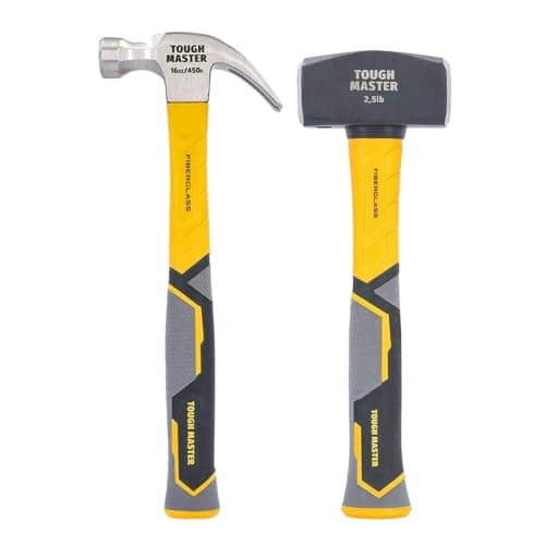 Image of TOUGH MASTER Club Hammer 2.5lb (1.1 kg) Heavy Duty C45 Forged Steel Head Fiberglass Shaft Non Slip Grip Shock-Absorbing Handle TPR Finish Long (with 16 Oz Claw Hammer)