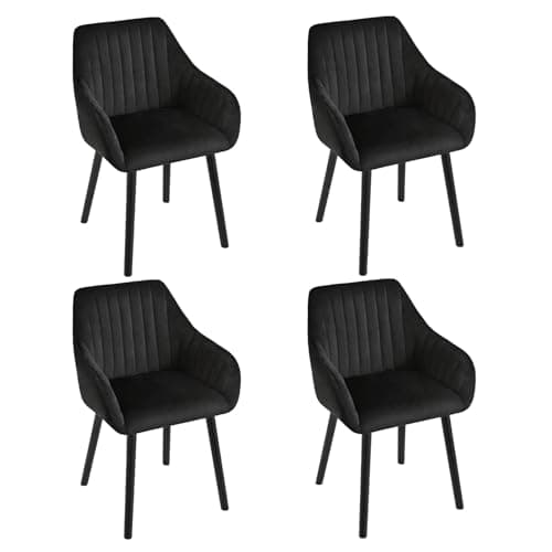 Image of Goeurvant Dining Chairs Set of 4, Modern Kitchen Chairs with Backrest & Wooden Legs, Upholstered Armchairs for Living Room, Dining Room, Lounge, Velvet Fabric, Black