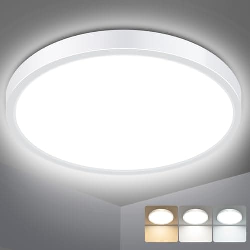 Image of slochi Bathroom Light, 3000K/4000K/6500K 3 Color Temperature, Waterproof IP54, Small, Round, Modern, Flush Ceiling Light for Bathroom, Kitchen, Bedroom, Hallway and More