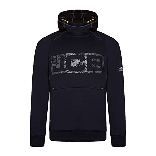 Image of JCB - Horton Hoodie, X-Large - Made with 80% Cotton & 20% Polyester - Hoodies for Men Branding Details - Mens Clothes - Cordura Fabric Elbow Patches - 320gsm - Navy/Black