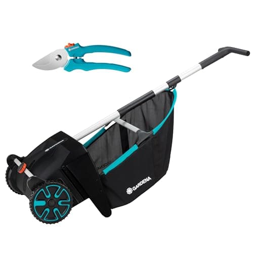 Image of Gardena leaf and grass collector: Sweeping collector for the garden, with removable collection bag, rotating brush system, ergonomic handle, low noise (3565-88)