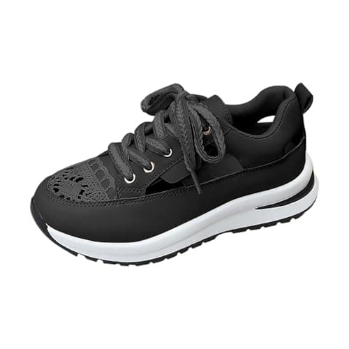 Image of Trainers Womens Walking Shoes Women's Colorful Chunky Sneakers Fashion Anti Cute Mesh Round Toe Soft Sole Top Nei Zenggao Dad Back Suitable to School Walking White Sneakers Women Beige (Black,4.5)