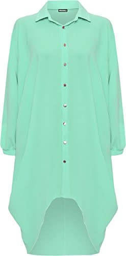 Image of WearAll® Women's Plus Batwing Shirt Dress Long Sleeve Dip Hem Hi Lo Button Collar Ladies - Mint Green - 16-18