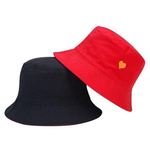 Image of Womens Bucket Hat - Sunhats for Men Embroidered Bucket Hats for Men Women Girl (Red M)