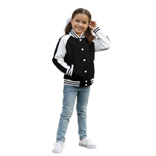 Image of A2Z 4 Kids Baseball Contrast Jacket Varsity Style Coat - B.B Plain Jacket 002 Black 11-12
