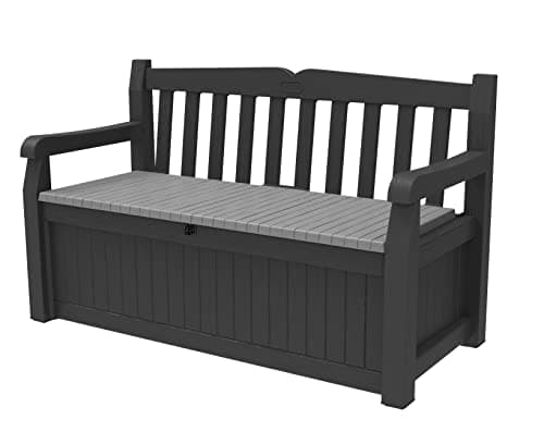 Image of Keter Solana 70 Gallon Storage Bench Deck Box for Patio Furniture, Front Porch Decor and Outdoor Seating – Perfect to Store Garden Tools and Pool Floats, Graphite