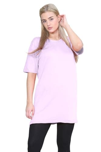 Image of janisramone® Womens Short Sleeve Tunic T Shirts, Round Neck Oversized T Shirts for Women UK, Soft Comfortable Pj Dress, Perfect Summer Longline Ladies Tops Baby Pink
