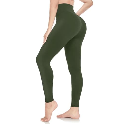 Image of ACTINPUT Leggings for Women Soft High Waisted Tummy Control Leggings Sports Workout Gym Running Yoga Pants(Army Green,S-M)