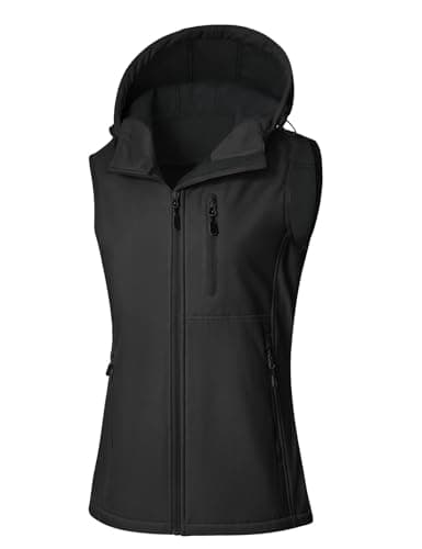 Image of RITOSTA Women's Softshell Gilets Lightweight Gilets Waterproof Sleeveless Jacket Fleece Lined Ladies Windproof Vest Zip Up Outerwear with Hood for Cycling Running Golf Hiking Walking Fishing(Black,M)