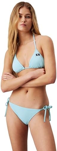 Image of Calvin Klein Women's String Side Tie Bikini Bottoms with Logo Badge, Blue (Sail Aqua), XL