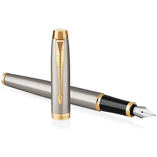 Image of Parker IM Fountain Pen | Brushed Metal | Medium Nib with Blue Ink Refill | Gift Box