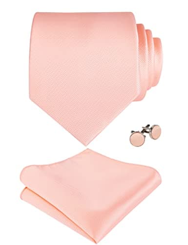 Image of Alizeal Mens Solid Color Ties, Pocket Square and Cufflinks Set, Peach