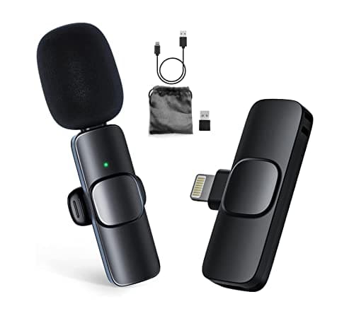 Image of Inov8 AM1050 Wireless Lavalier/Lapel Microphone with Lightning Connector for iOS, iPhone X/XS/8/11/12/13 & iPad. Plug and Play with Transmittor TX and Reciever RX,Black