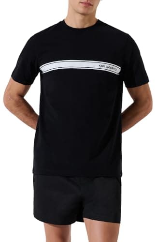 Image of KARL LAGERFELD B.V Men's Karl Lagerfeld, Elongated Logo Graphic Tee T-Shirt, Black, L