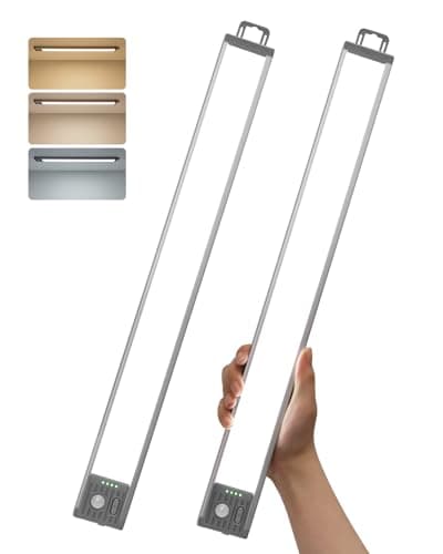 Image of GOODEA 44.5CM Under Cabinet Kitchen Lights 4500mAh Cupboard Lighting Wardrobe Light Motion Sensor- 3 CCT Dimmable Magnetic Mount for Kitchen Closet Shelf Counter-2 Pack