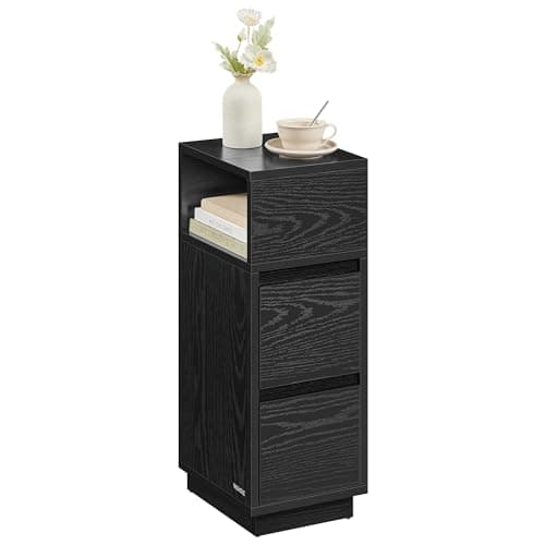 Image of VASAGLE KAILYN Collection - Slim Bedside Table, Small Narrow Side End Table with Drawers, Flexible Open Compartment, for Bedroom, Living Room, Ebony Black LET656B56