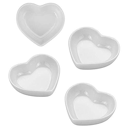 Image of BigNoseDeer Super Cute Heart Sharpe Ceramic Sauce Dish,Mini Side Seasoning Dish,Condiment Dishes/Sushi Soy Dipping Bowl,Snack Serving Dishes,Love Porcelain Small Saucer Set(Set of 4)