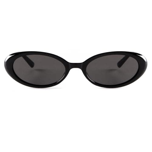 Image of Laurinny Vintage Oval Sunglasses 90s Retro Oval Sunglasses for Men and Women Trendy Sun Glasses Eyewear(Light Black/Grey)