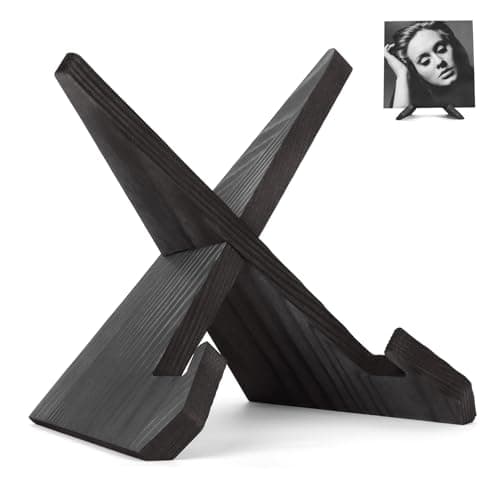 Image of PUERSI Now Playing Vinyl Record Stand, Wooden Display Vinyl Holder Stand, Retro Now Spinning Record Accessories - Black