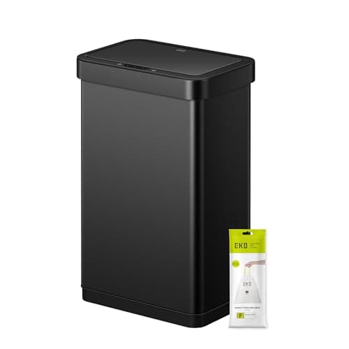 Image of EKO Econova 50L Sensor Bin, Stainless Steel Automatic Kitchen Bin, Rectangular Electric Waste Bin with Soft-Close Lid, Fingerprint-Resistant, Matt Black