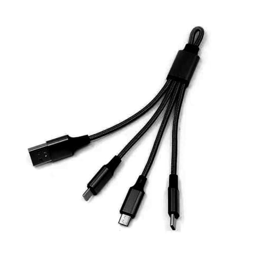Image of DUXIAOSHA Multi USB C Charger Cable 15CM, 3-in-1 Short USB C Fast Charging Cable Keychain Cable with iP/Micro USB Type C Connector for Cell Phones Tablets and More - Black