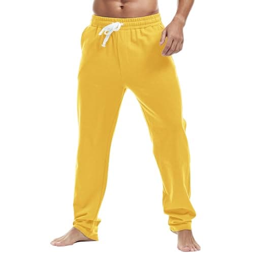 Image of Amy Coulee Mens Joggers Bottoms Cotton Running Gym Tracksuit Bottoms Casual Straight Leg Sweatpants (Yellow, L)
