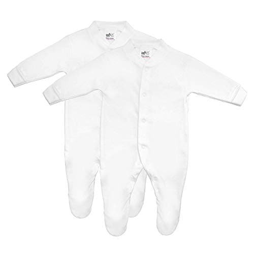 Image of Baban Baby Baby Sleepsuits, 100% Cotton Baby Grows for Boys or Girls, British Made, 2 Pack, White, 12-18 Months