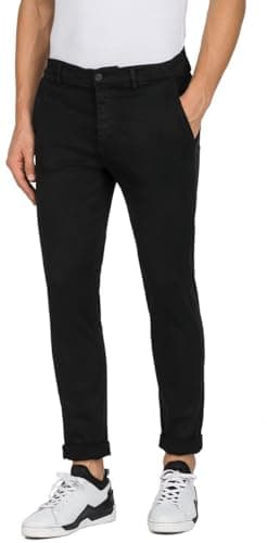 Image of REPLAY Men's Chino Zeumar Slim-Fit Hyperflex X-Lite with Stretch, Black (Black 040-1), 32W / 32L
